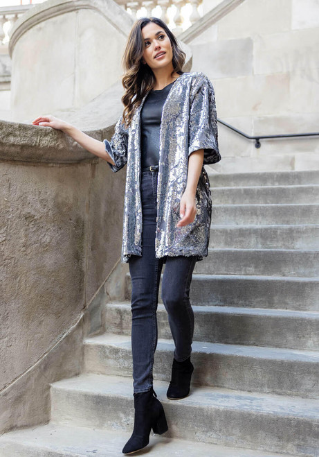 Sterling Silver Sequin Kimono Women's Apparel