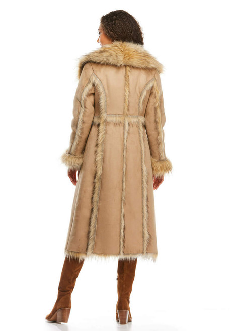 Fabulous-Furs Tan Wolf Cascade Full-Length Faux Fur Coat 