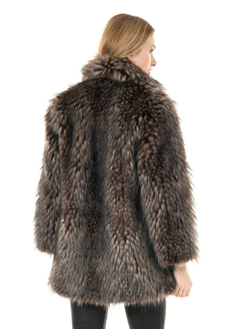 Fabulous-Furs Spotted Wolf Faux Fur Shawl Collar Coat 