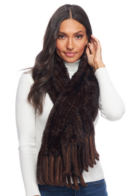  Whiskey Faux Fur Knitted Fringe Scarf 