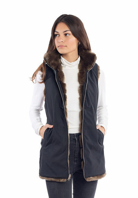 Fabulous-Furs Mocha Mink Reversible Faux Fur Zip Vest 