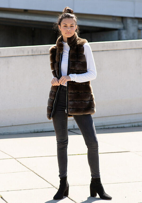 Fabulous-Furs Mocha Mink Reversible Faux Fur Zip Vest 
