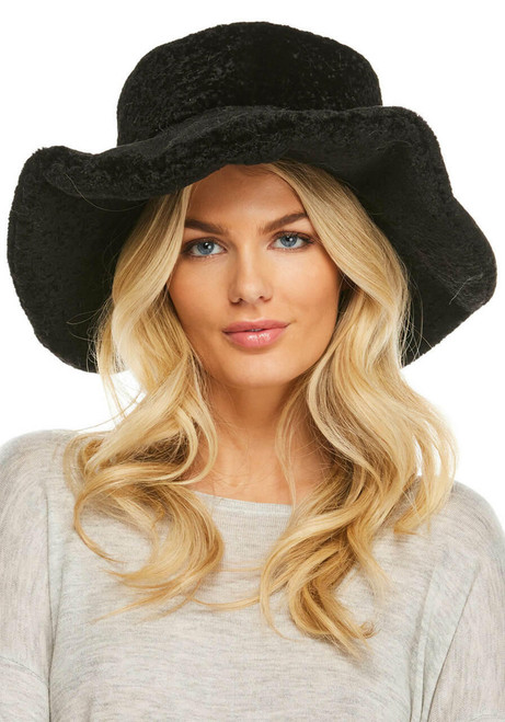 Fabulous-Furs Black Faux Sherpa Floppy Hat 