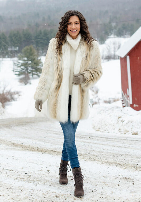 Fabulous-Furs Artic Fox Faux Fur Shawl Collar Coat 