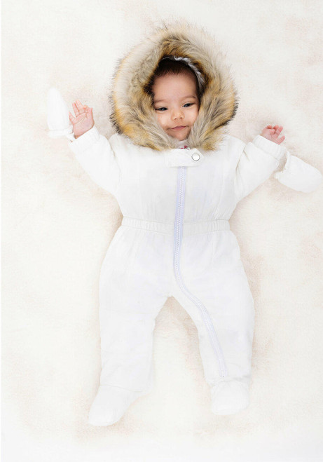  Kid's Ivory Faux Fur-Trimmed Snowsuit 