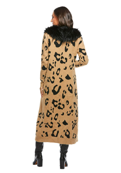 Fabulous-Furs Leopard Fox Collar Duster Sweater 