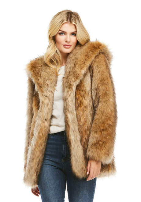 Fabulous-Furs Coyote Faux Fur Hooded Coat 