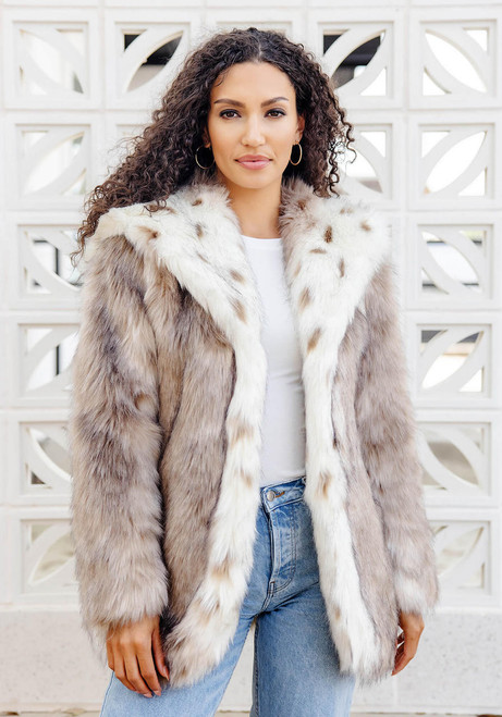 Fabulous-Furs Lynx Faux Fur Hooded Coat 