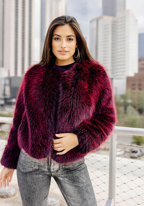 Fabulous-Furs Merlot Fox Faux Fur Happy Hour Jacket 