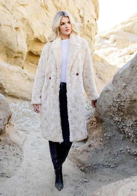 Fabulous-Furs Vintage Faux Fur Everywhere Persian Lamb Knee-Length Coat 
