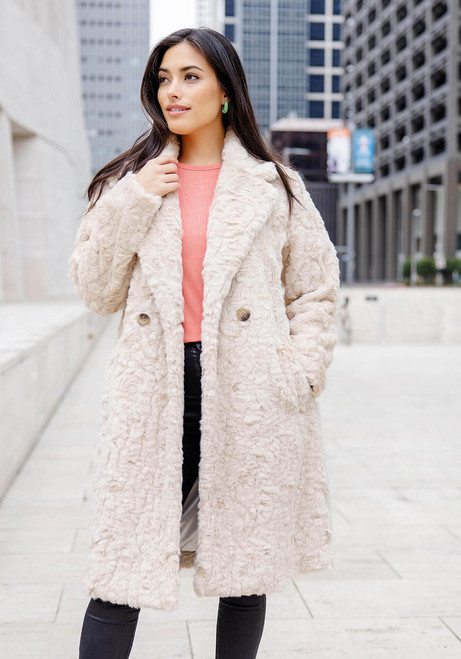 Fabulous-Furs Vintage Faux Fur Everywhere Persian Lamb Knee-Length Coat 