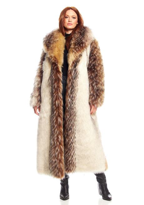Fabulous-Furs Arctic Wolf Shawl Collar Full-Length Faux Fur Coat 