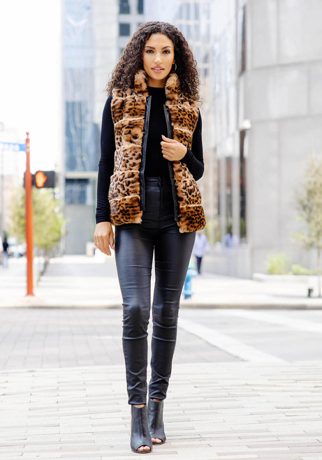 Fabulous-Furs Leopard Faux Fur Posh Snap Vest 