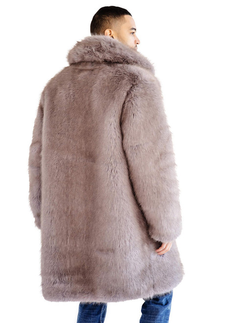 Fabulous-Furs Men's Grey Fox Faux Fur Chateau Coat 