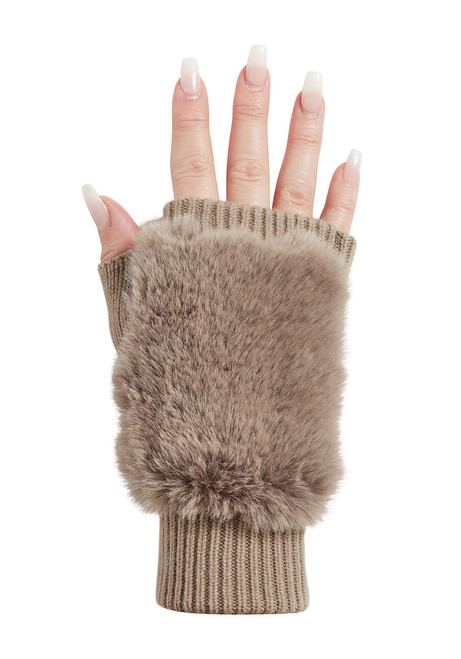 Fabulous-Furs Natural Faux Fur Knitted Fingerless Gloves 