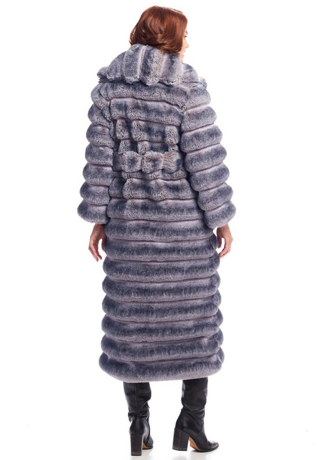 Fabulous-Furs Grey Faux Fur Mob Wife Chinchilla Coat 