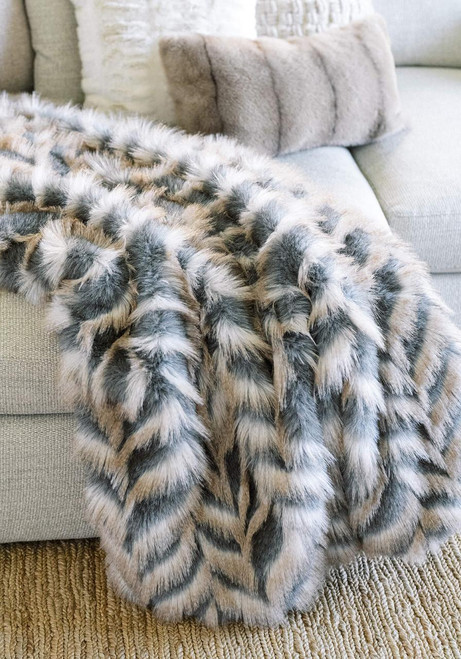 Fabulous-Furs Signature Series Grey Chevron Faux Fur Throws 