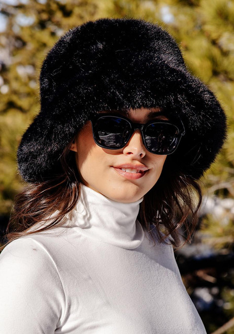 Fabulous-Furs Black Faux Fur Blake Bucket Hat 