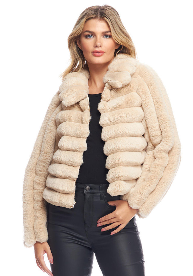 Champagne Faux Fur Soho Zip Jacket Women's Coats & Jackets