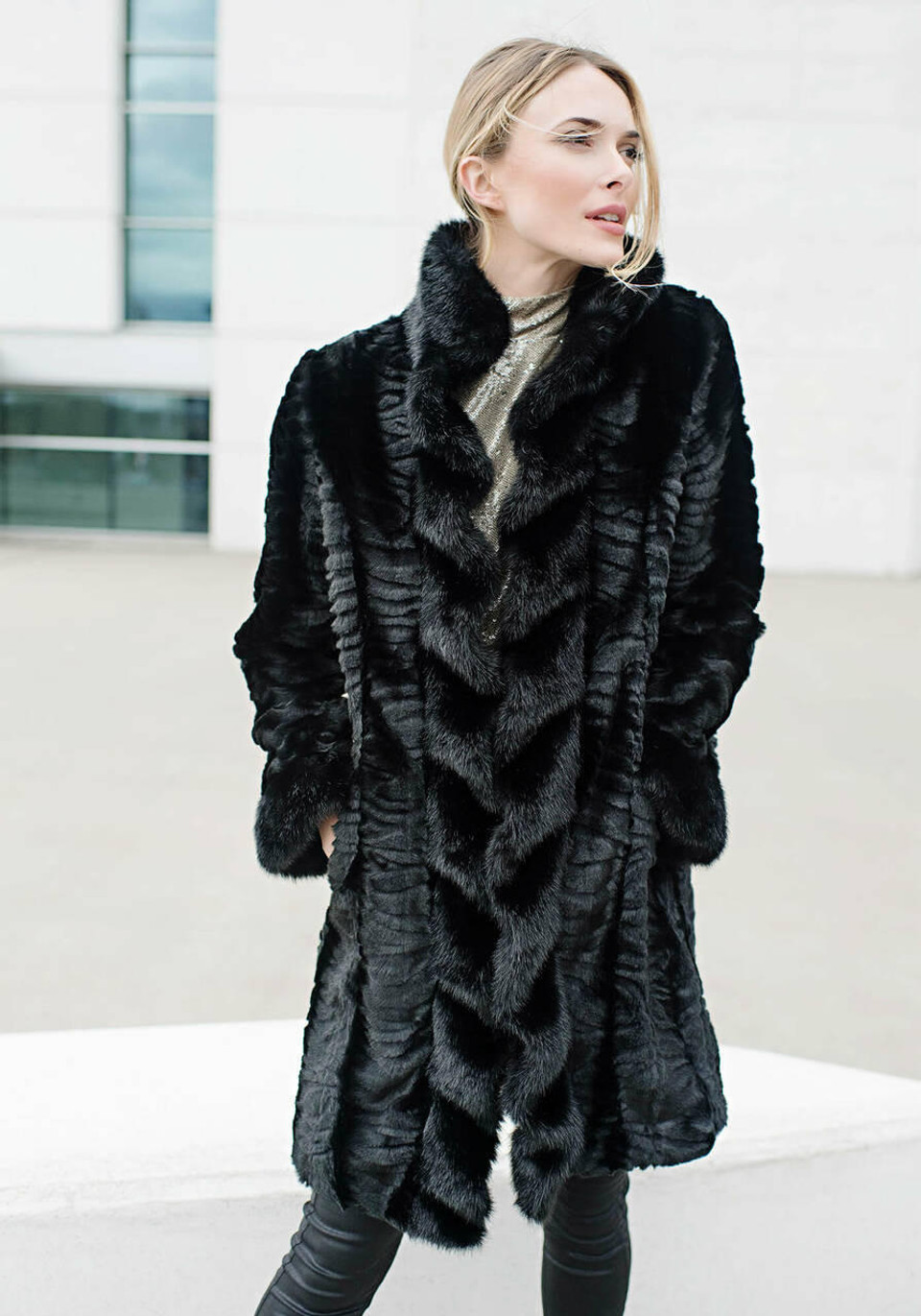 Black Broadtail Knee-Length Faux Fur Coat SALE Fabulous-Furs