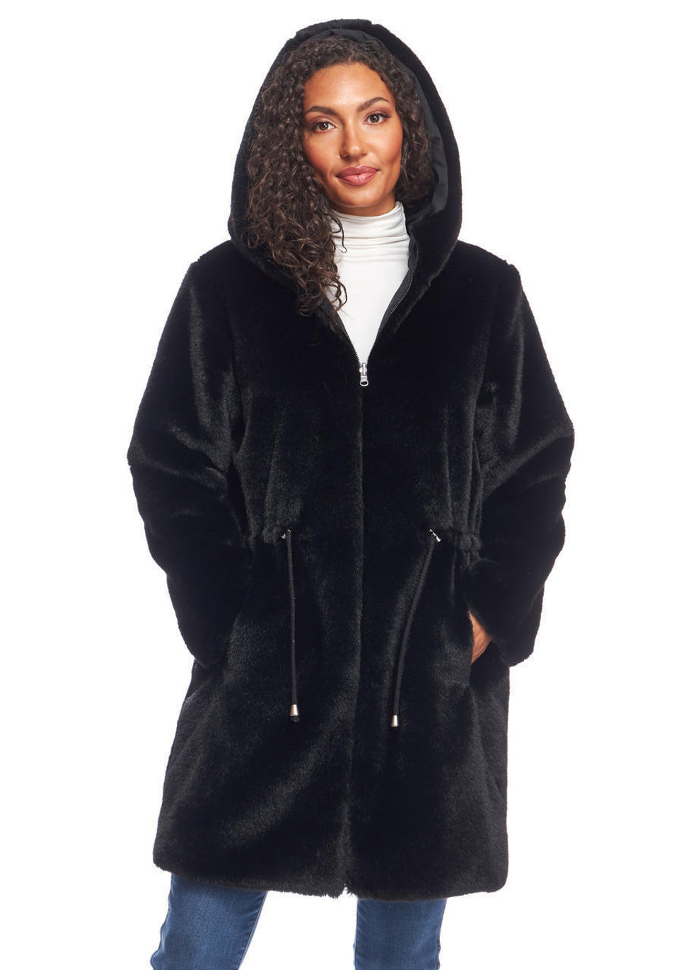 Black Faux Fur Ready or Not Reversible Storm Coat