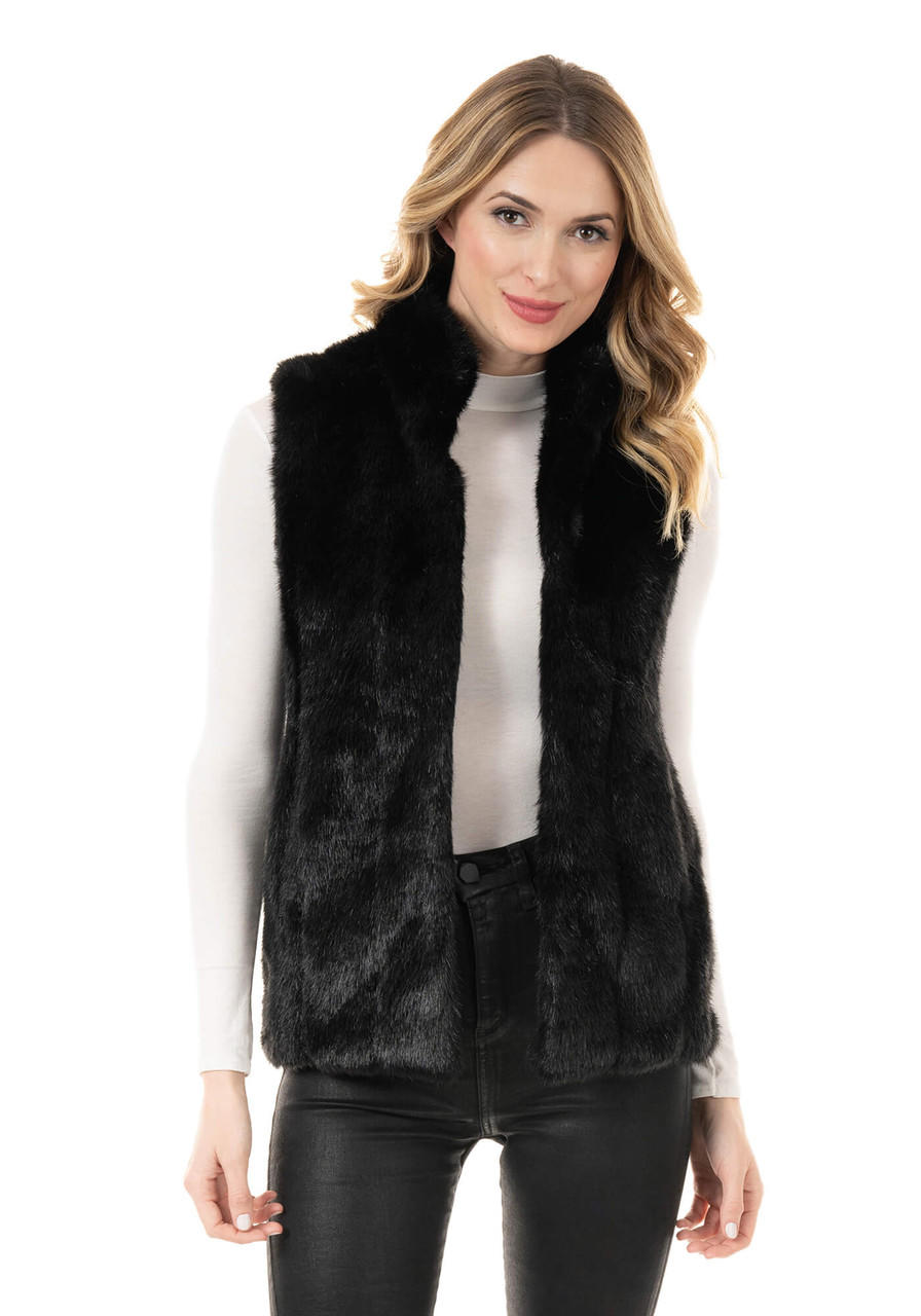 ★SCULPTOR★ Faux Fur ZipUp Vest Black SC24A128BK Black Faux Fur Le Mink Zip Vest - Fabulous Furs