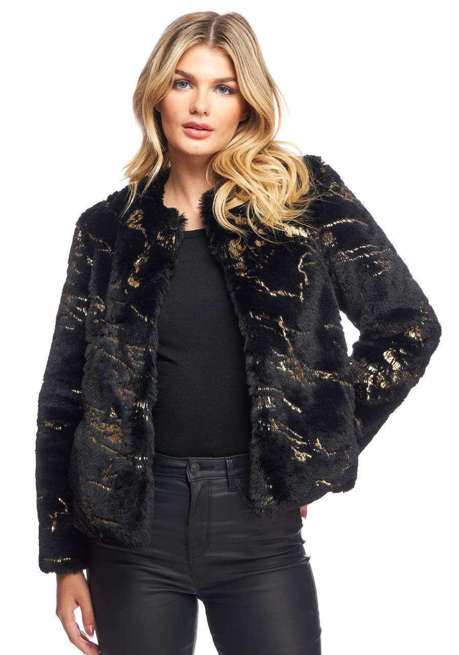 Black Faux Fur Gold Lust Women's Coats Jackets