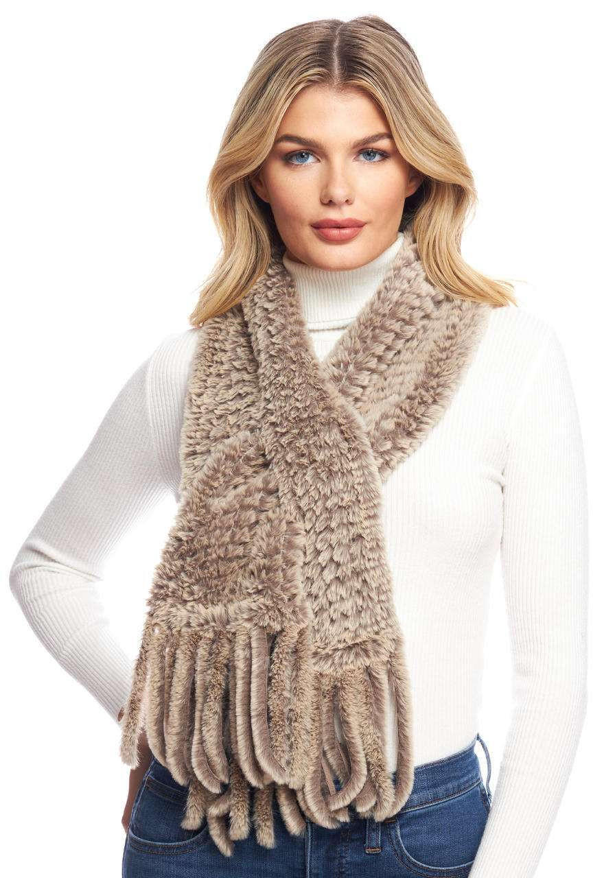 Natural Faux Fur Knitted Fringe Scarf - Fabulous Furs