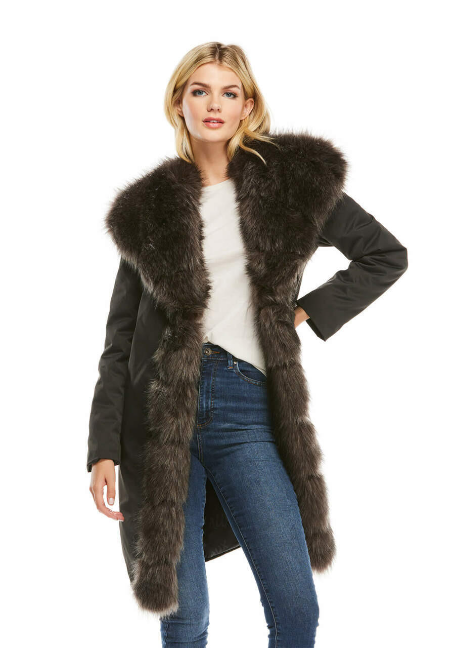 Black Fox Faux FurTrimmed Shawl Fabulous Furs