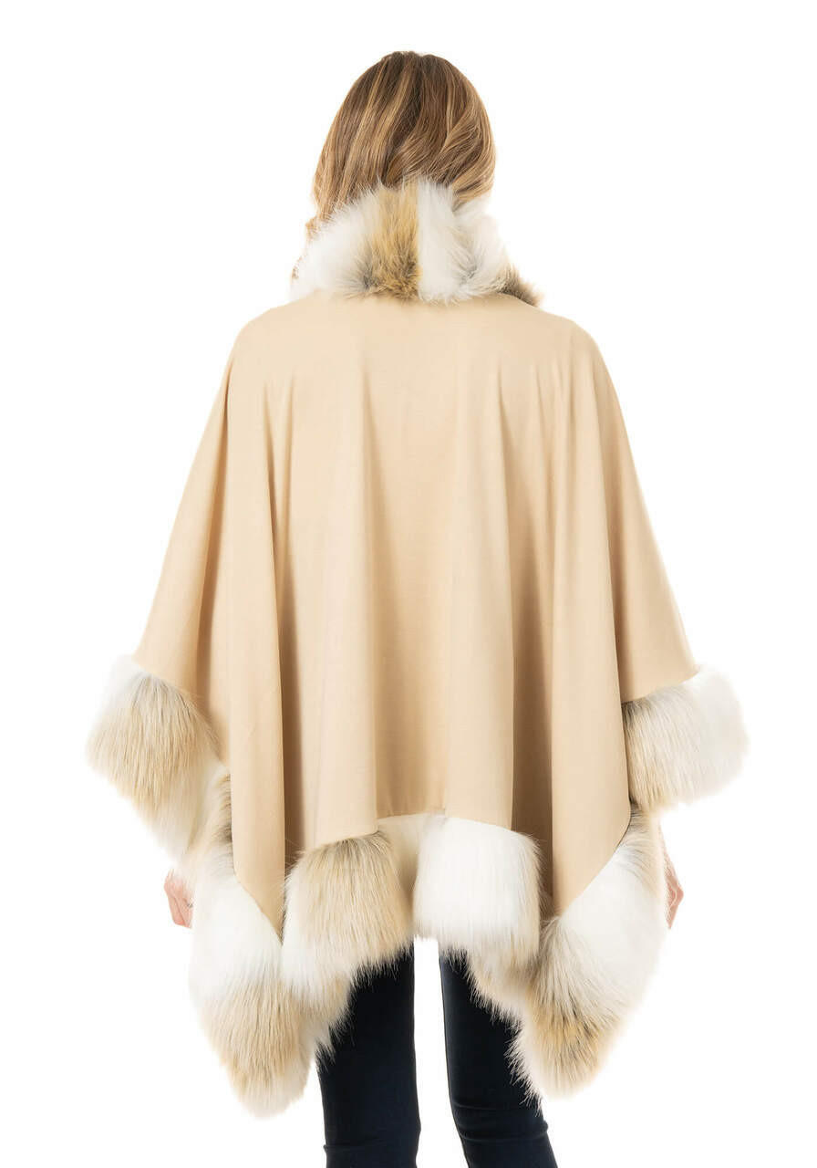 Champagne Fox Faux Fur-Trimmed Shawl Women Fabulous-Furs