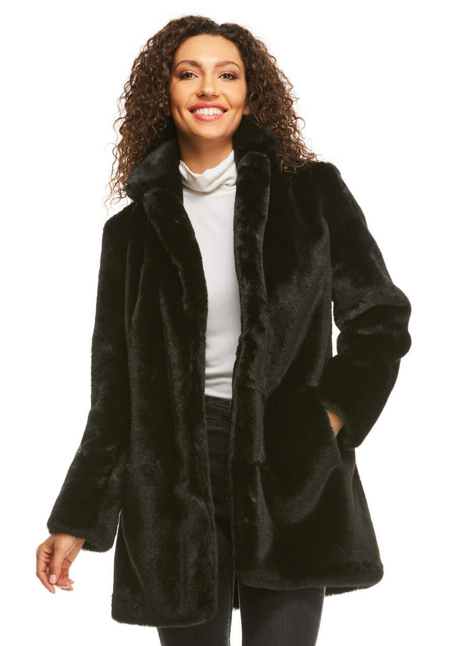 Black Sheared Beaver Hooded Faux Fur Anorak Coat