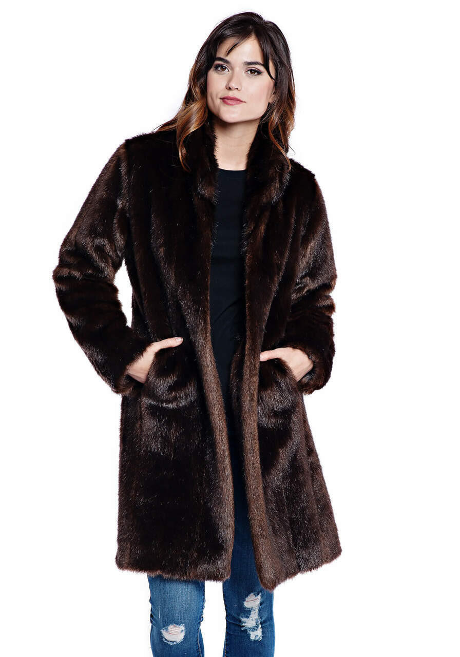 Black Mink Signature Knee-Length Faux Fur Coat