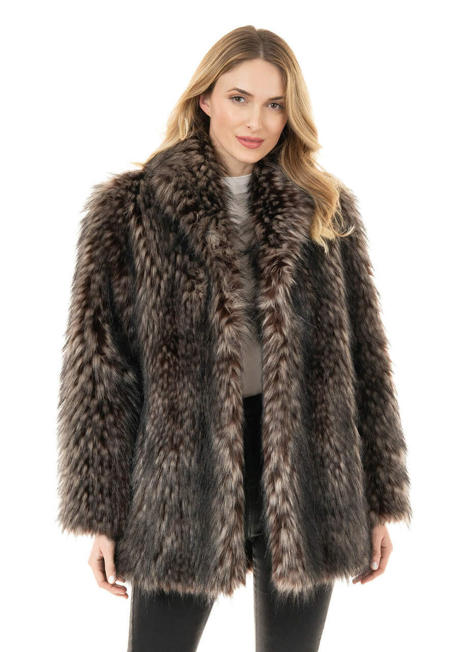 Arctic Fox Faux Fur Shawl Collar Coat -Fabulous-Furs