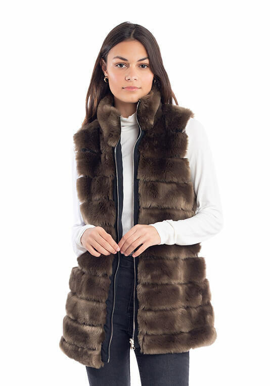 Black Mink Reversible Faux Fur Zip Vest -Fabulous-Furs