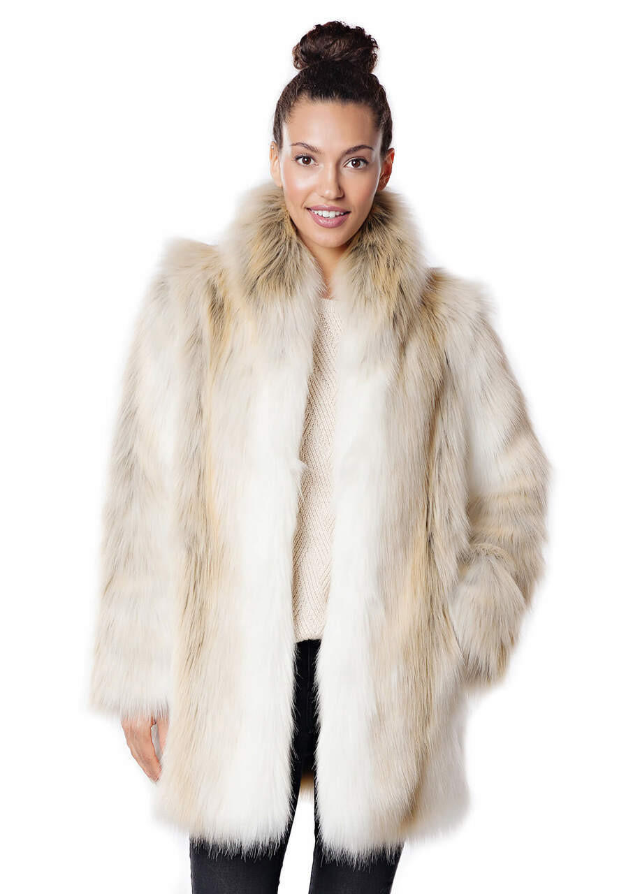 Men's Arctic Wolf Faux Fur Shawl Collar Coat Gifts