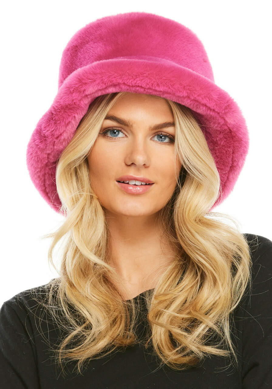 Hot Pink Fuzzy Bucket Hat-Festival Hat-Floppy Hat-Fur Hat-Fake Fur