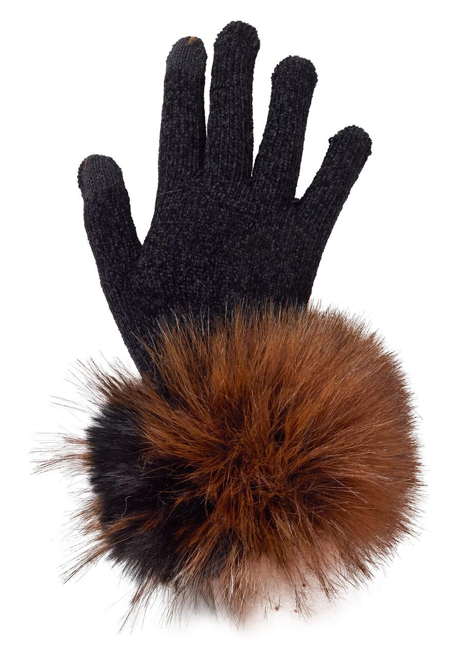 Chocolate Fox Faux Fur-Trimmed Tech Gloves - Fabulous Furs