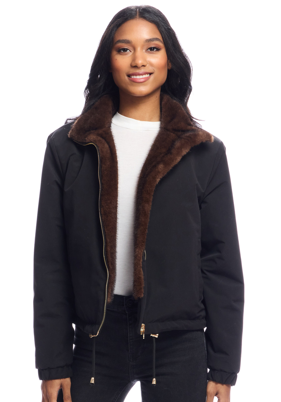Ivory Insta Reversible Faux Fur Zip Jacket