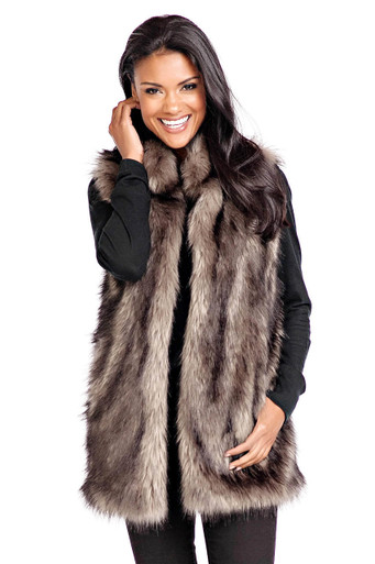 Grey Wolf Faux Fur Hook Vest - Fabulous Furs