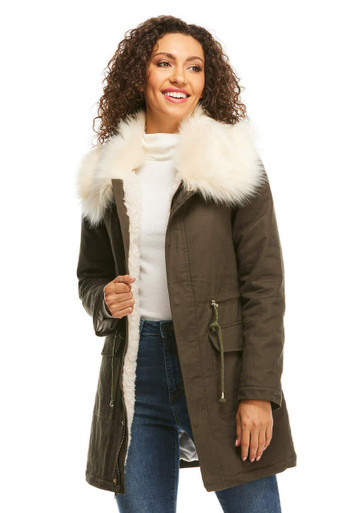 Olive Military Issued Faux Fur Collar Jacket - Donna Salyers Fabulous-Furs