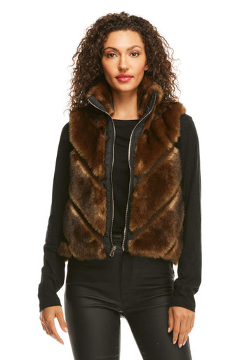 Sable Chevron Reversible Faux Fur Shortie Vest