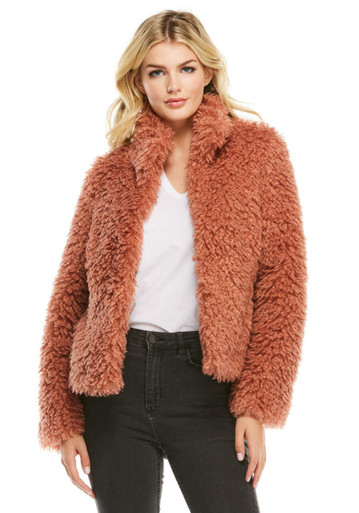 Lush Clothing Burnt Orange Faux Fur Jacket Large