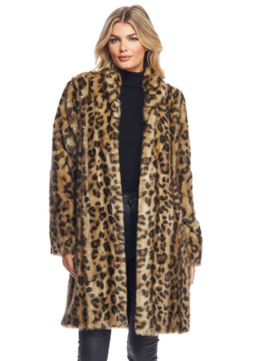 Leopard Signature Knee-Length Faux Fur Coat