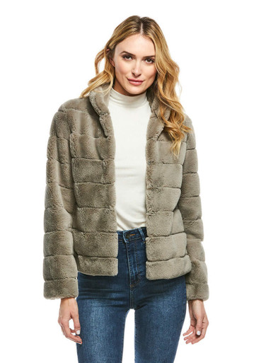 Greige Mink Faux Fur Perfect Little Jacket - Fabulous-Furs