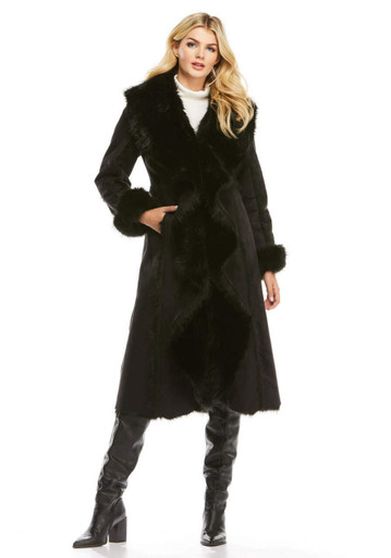 Black Fox Cascade Faux Fur Full-Length Coat S - S Black Fox by Fabulous Furs