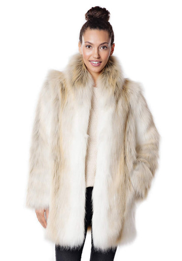 Arctic Fox Faux Fur Shawl Collar Coat -Fabulous-Furs