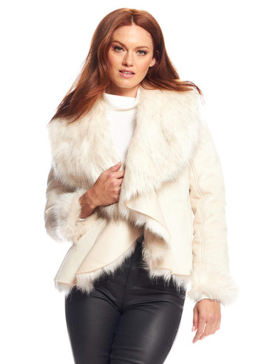 Ivory Faux Suede & Faux Fur Denali Cascade Jacket