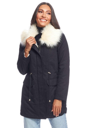 Black Military Issued Faux Fur Collar Jacket Women