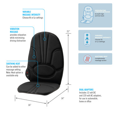 ObusForme Back Support Driver's Seat Cushion with Lumbar Pad + Heat + Ma