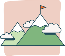 Cartoon mountains with flag on peak